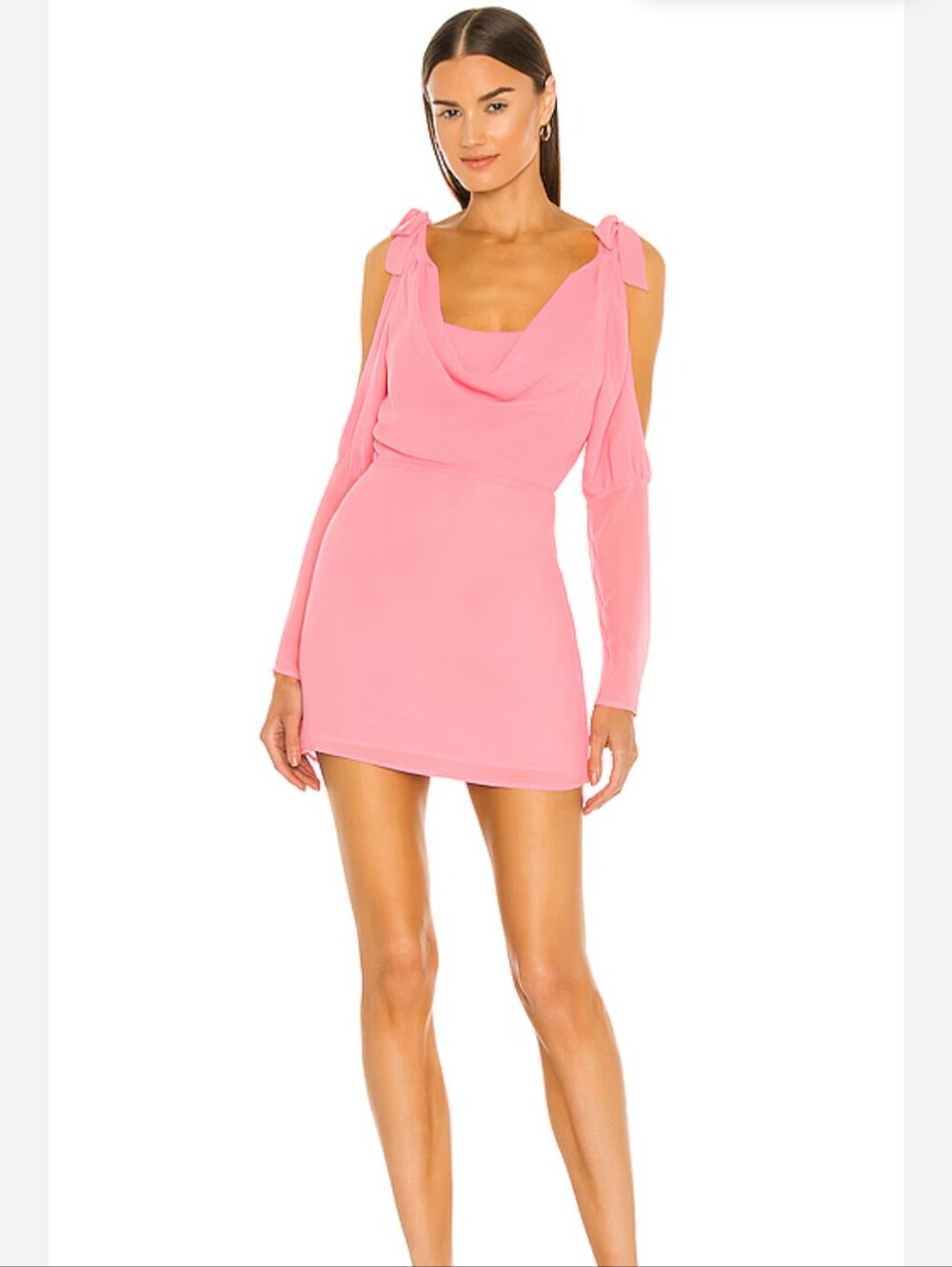 Majorelle Revolve Leigh Pink Chiffon‎ Mini Cocktail Cowl Neck Dress Size Medium